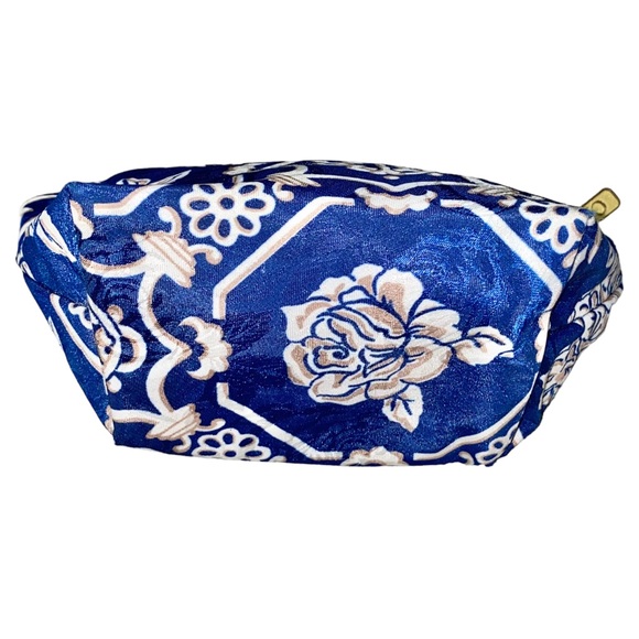 VTG Christian Dior Blue Monogram Logo Floral Print Small Makeup Pouch Bag - Picture 4 of 10